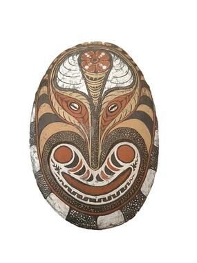 Papua New Guinea Mask Wooden Hand Carved Wall Art Hanging Large Oval PNG 17x11"